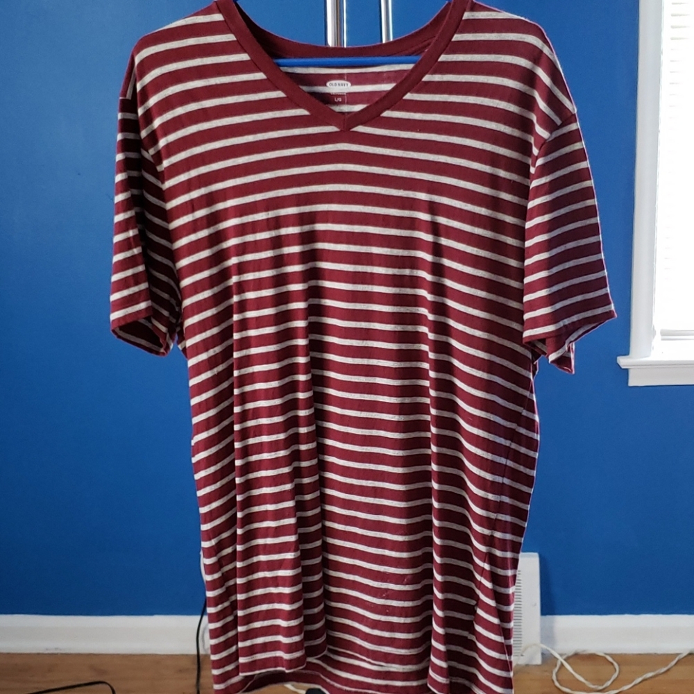 Mens Red/White Old Navy Striped V Neck T Shirt